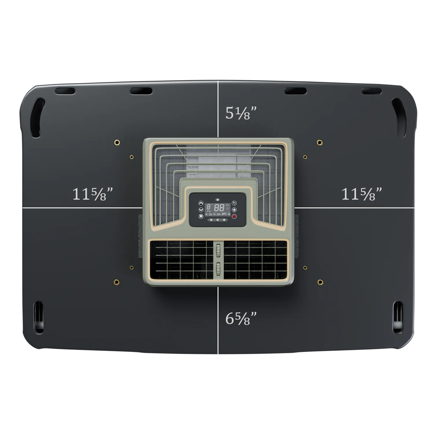 12v RV AC with measurement markings on a white background