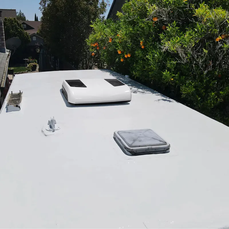 12v RV rooftop air conditioner installed on the roof of a trailer