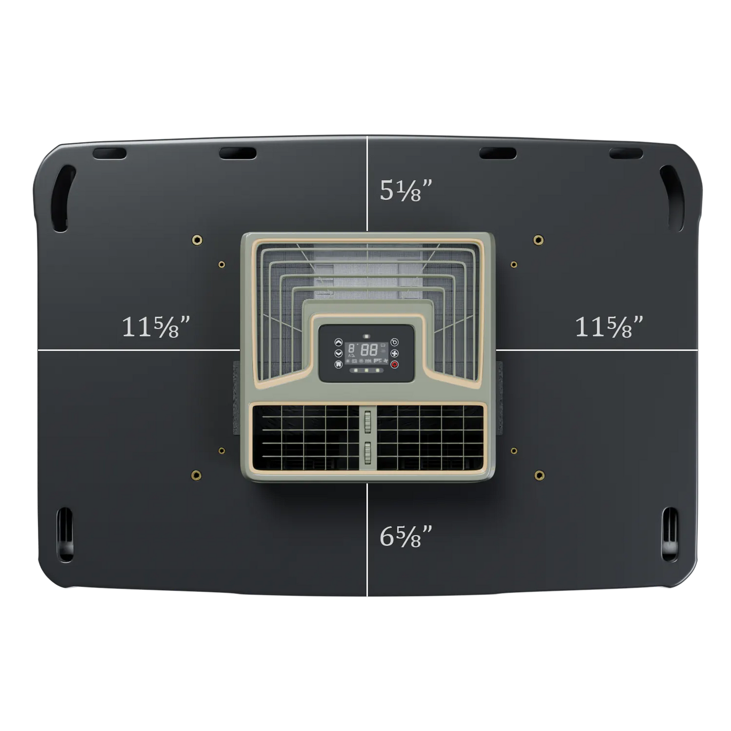 12v RV AC with measurement markings on a white background