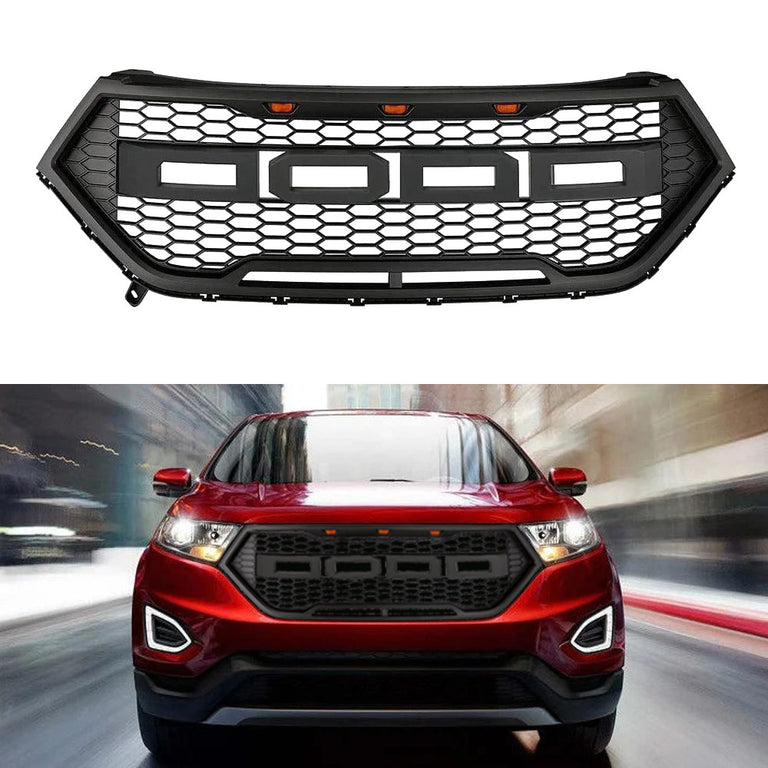 Front Grille Designed to Fit Ford Edge 2016-2018, Aftermarket Front Grille with Lights and Letters, Matte Black