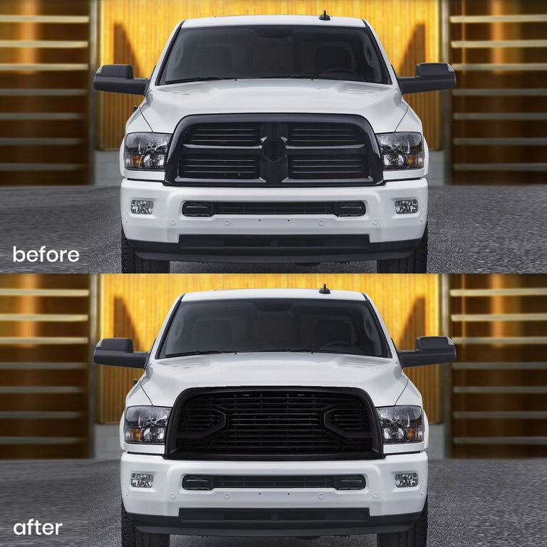 Front Grille For Dodge Ram 2500 2013-2018, Aftermarket Front Grille with Letters, Matte Black