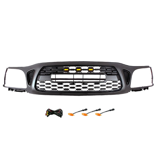 Front Grille For Toyota Tacoma 2001 2002 2003 2004, Aftermarket Front Grille with Letters and Lights, Matte Black