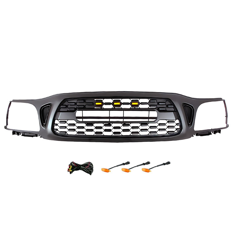 Front Grille For Toyota Tacoma 2001 2002 2003 2004, Aftermarket Front Grille with Letters and Lights, Matte Black