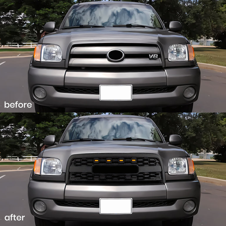 Front Grille For Toyota Tundra 2003 2004 2005 2006 1st Gen Trd Pro, Aftermarket Front Grille with Letters and Lights, Matte Black