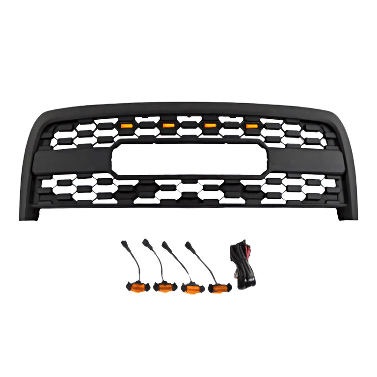 Front Grille For Toyota Tundra 2003 2004 2005 2006 1st Gen Trd Pro, Aftermarket Front Grille with Letters and Lights, Matte Black