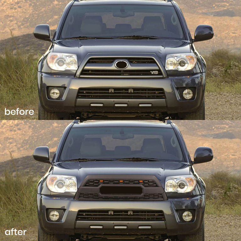 Front Grille For Toyota 4Runner 2006 2007 2008 2009 4th Gen Trd Pro, Aftermarket Front Grille with Letters and Lights, Matte Black