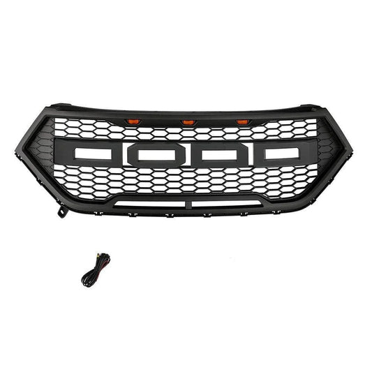 Front Grille Designed to Fit Ford Edge 2016-2018, Aftermarket Front Grille with Lights and Letters, Matte Black