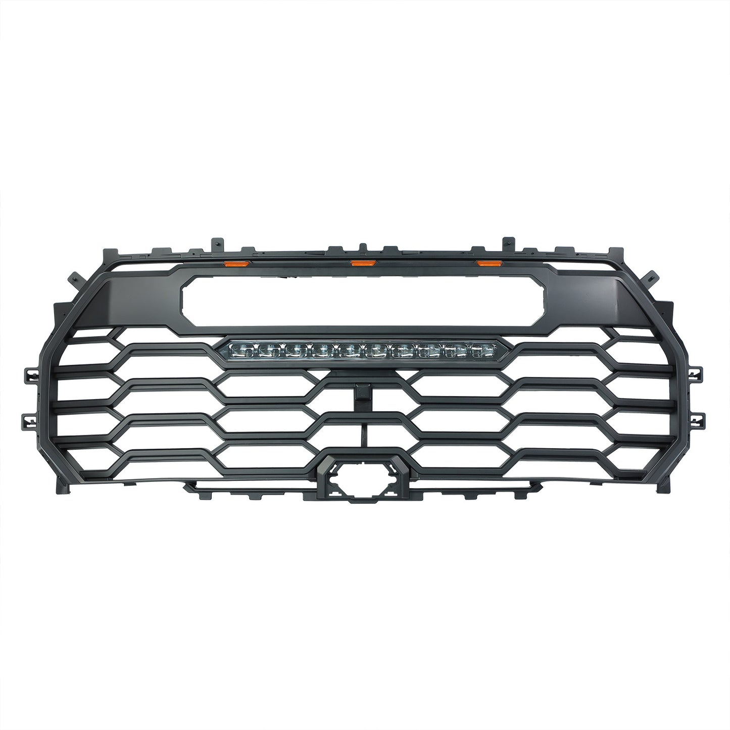 Grille For Toyota Tundra 2022 2023 2024 Trd Pro, Aftermarket Front Grille with Lettering and Light Bar, Matte Black