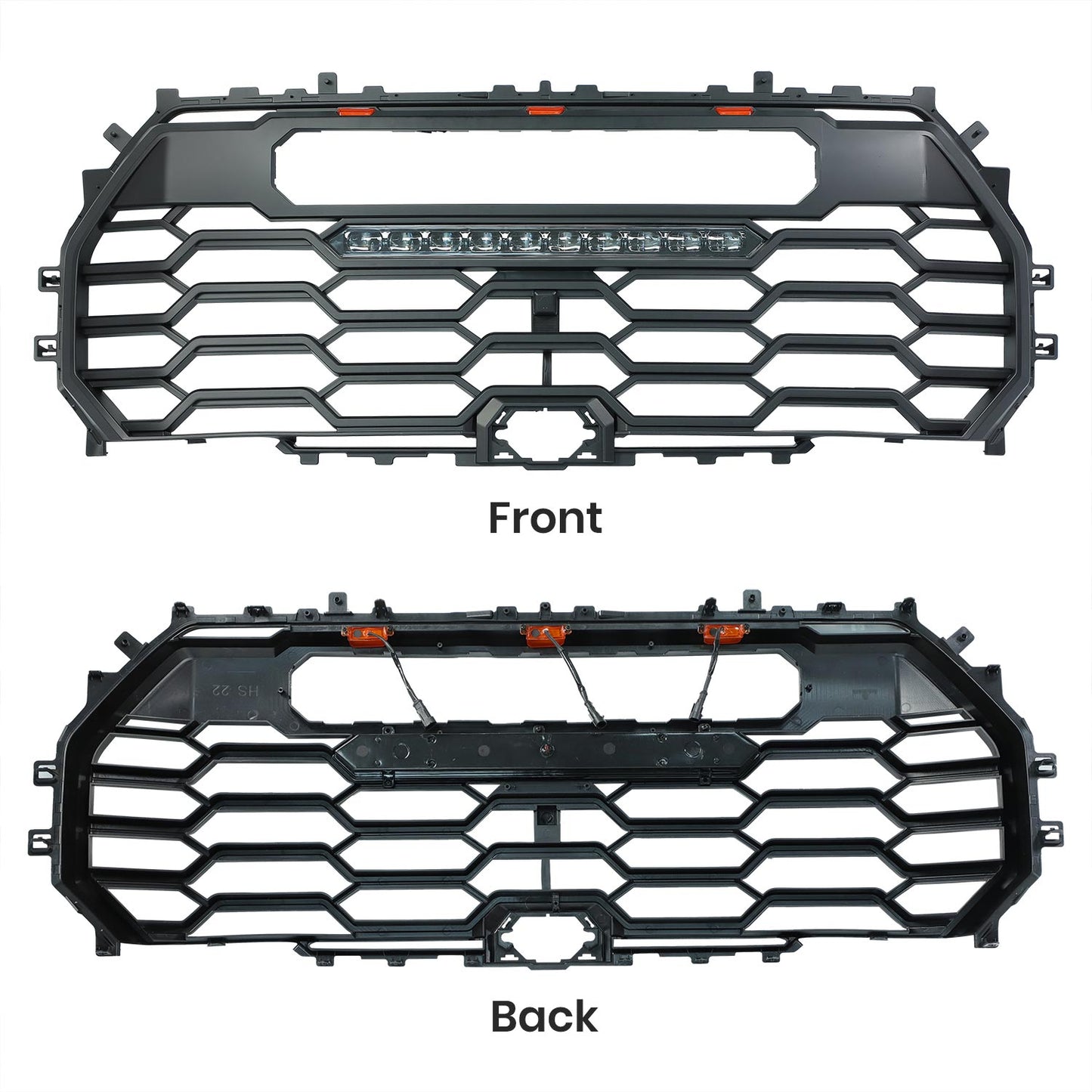 Grille For Toyota Tundra 2022 2023 2024 Trd Pro, Aftermarket Front Grille with Lettering and Light Bar, Matte Black